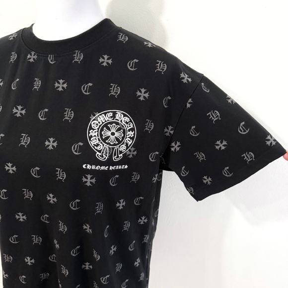 CHROME HEARTS BLACK GRAY WHITE LOGO PRINT CREWNECK SHORT SLEEVE TEE SHIRT - Picture 3 of 9
